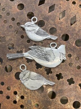 Set of 3 Pewter Bird Ornaments
